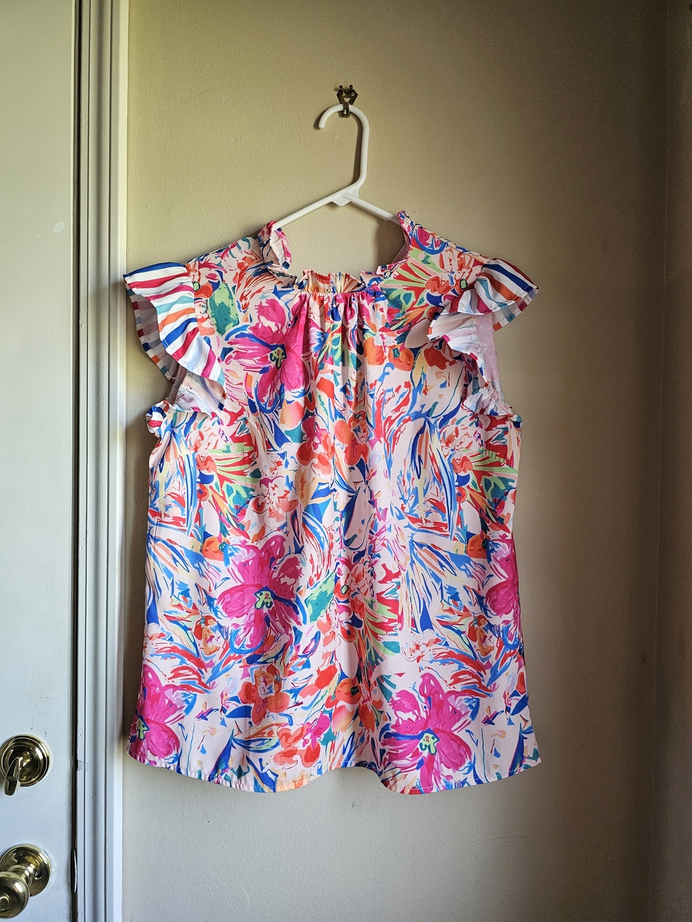 Floral Ruffle Shoulder Top - Pink Multi